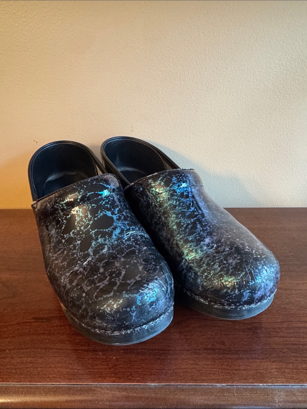 Dansko Black Iridescent Marble Clogs